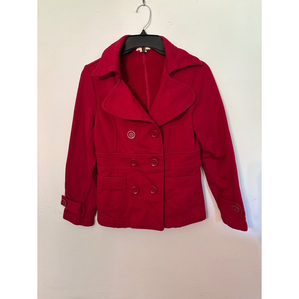 Forever 21 Peacoat Jacket Womens Medium Red Excellent Double Breasted Fleece